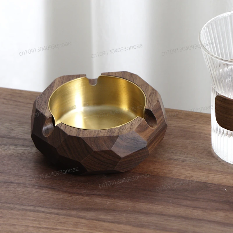 

Japanese walnut ashtray home simple office light luxury stainless steel liner creative personality trend gift