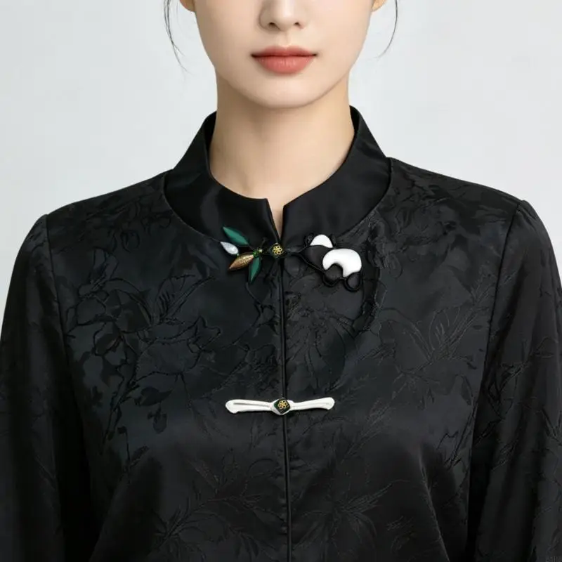 Ready-to-Sewing Chinese Knots Button with a Dimensional Cartoon and Bamboos Motifs, Soft-Sheens Satins, and Frogs-Hoop 24BB