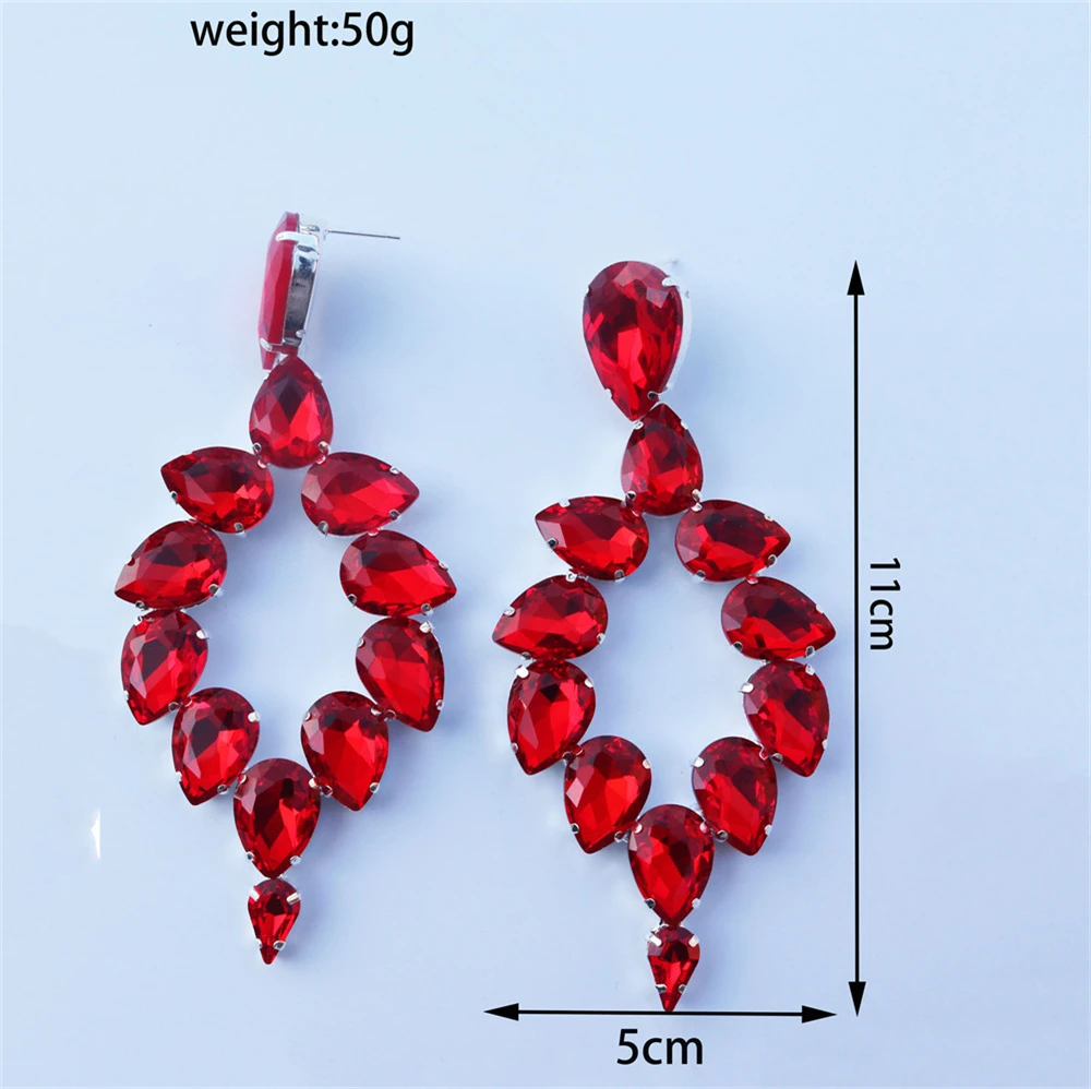 Shiny Red Big Rhinestone Earrings Jewelry Women\'s Fashion Romantic Ball Party Hollow out Crystal Earrings Jewelry Accessories