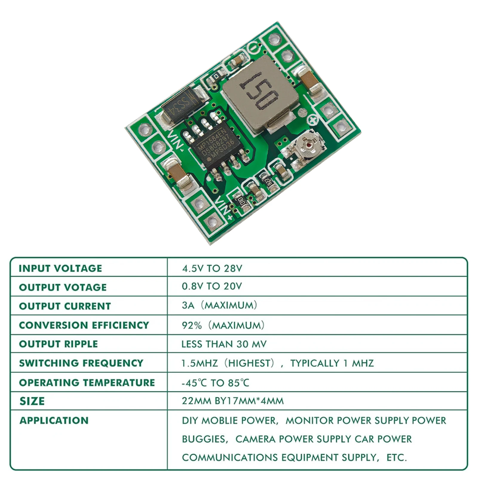 1-10 Stück MP1584EN Einstellbarer 3A DC-DC-Wandler Step-Down-Spannungsregler-Modul Ersatz für LM2596s MP1584 DC-DC-Buck-Board – Detail 2
