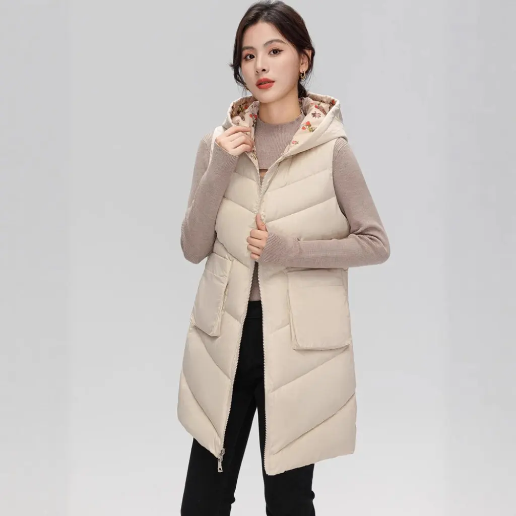 

Women's Double-Sided Hooded Cotton Vest Warm Slim-Fit Jacket for Autumn Winter Korean Style Thickened Versatile Vest