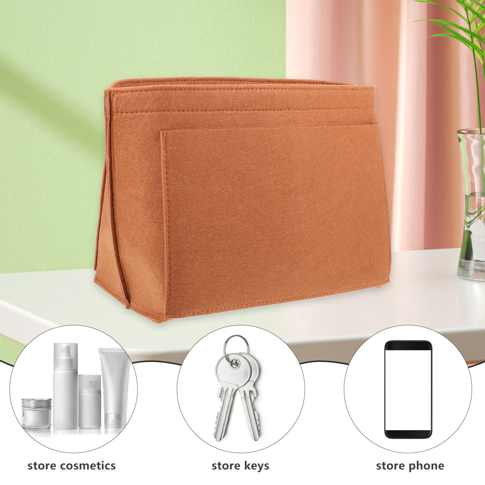 Felt Purse Organizer Insert for Tote Handbag Work Bag – Portable Small Cosmetics Keys Phone Storage
