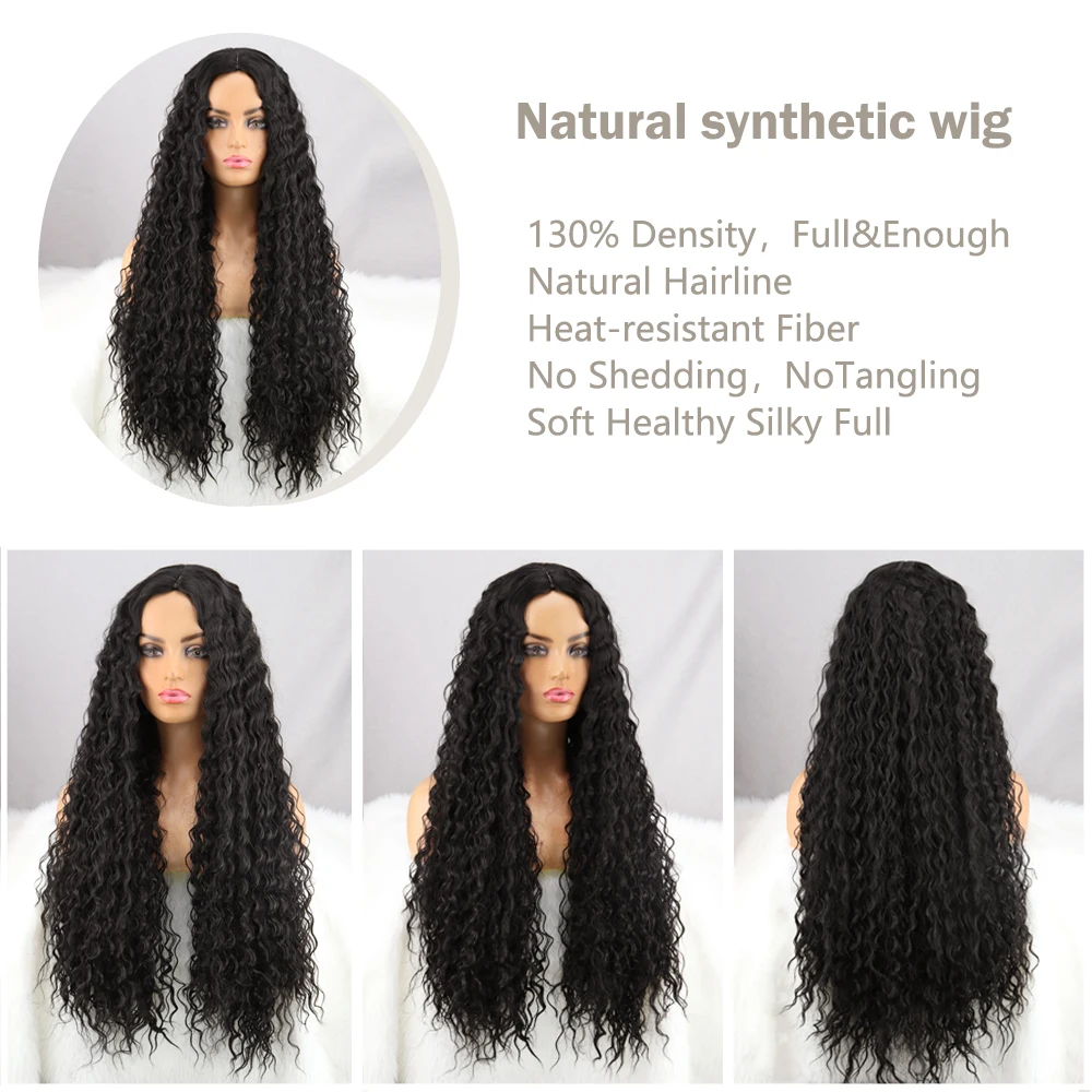 FEELSI 28 Inch Synthetic Long Middle Part Afro Kinky Curly Wigs for Black Women Cosplay Party High Temperature Synthetic Wig