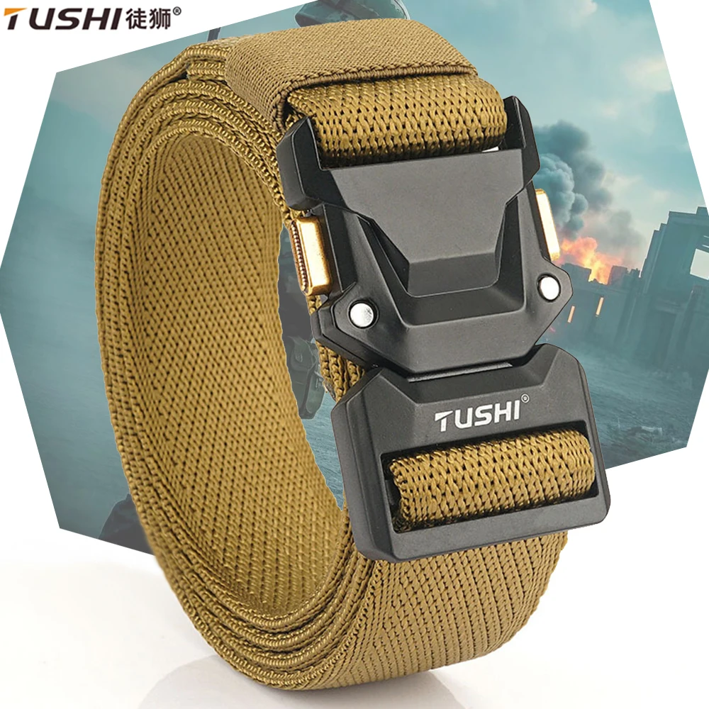 

TUSHI New Automatic Quick Buckle Tactical Belt Canvas Tactical Workwear Casual Outdoor Military Training Pants Belt For Men