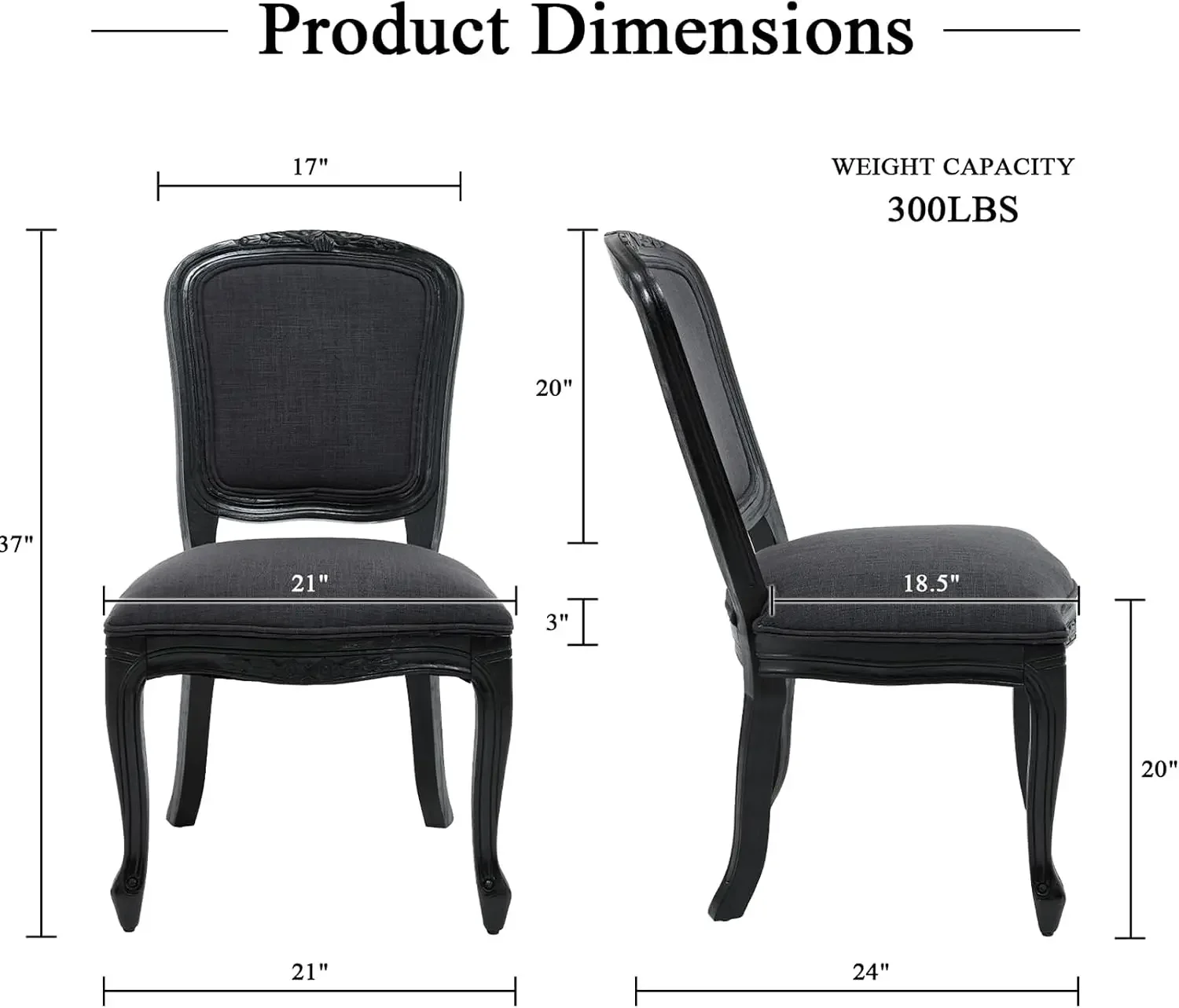 French Dining Chairs Set of 2, Farbric Upholstered Dining Chairs with Elegant Curved Legs High Back Armless Kitchen Chairs Side