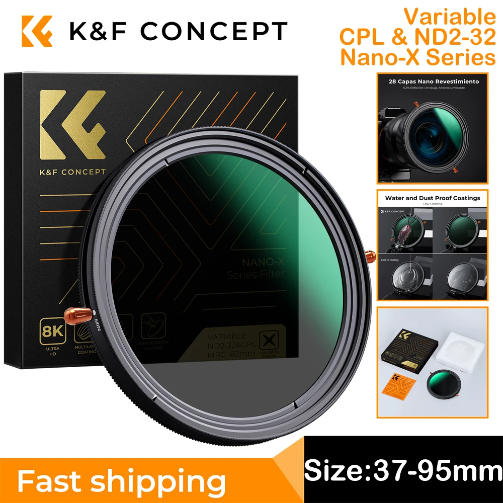 K&F Concept ND2-ND32 (1-5 Stop) Variable ND Filter and CPL Circular Polarizing Filter 2 in 1 for Camera Lens Nano-X Series