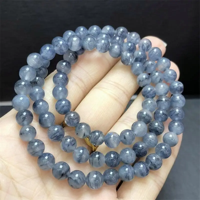 

6 мм натуральный синий кроличий волос кварцевый тройной круг браслет женская мода элегантный исцеляющий браслет фэншуй подарок 1 шт.