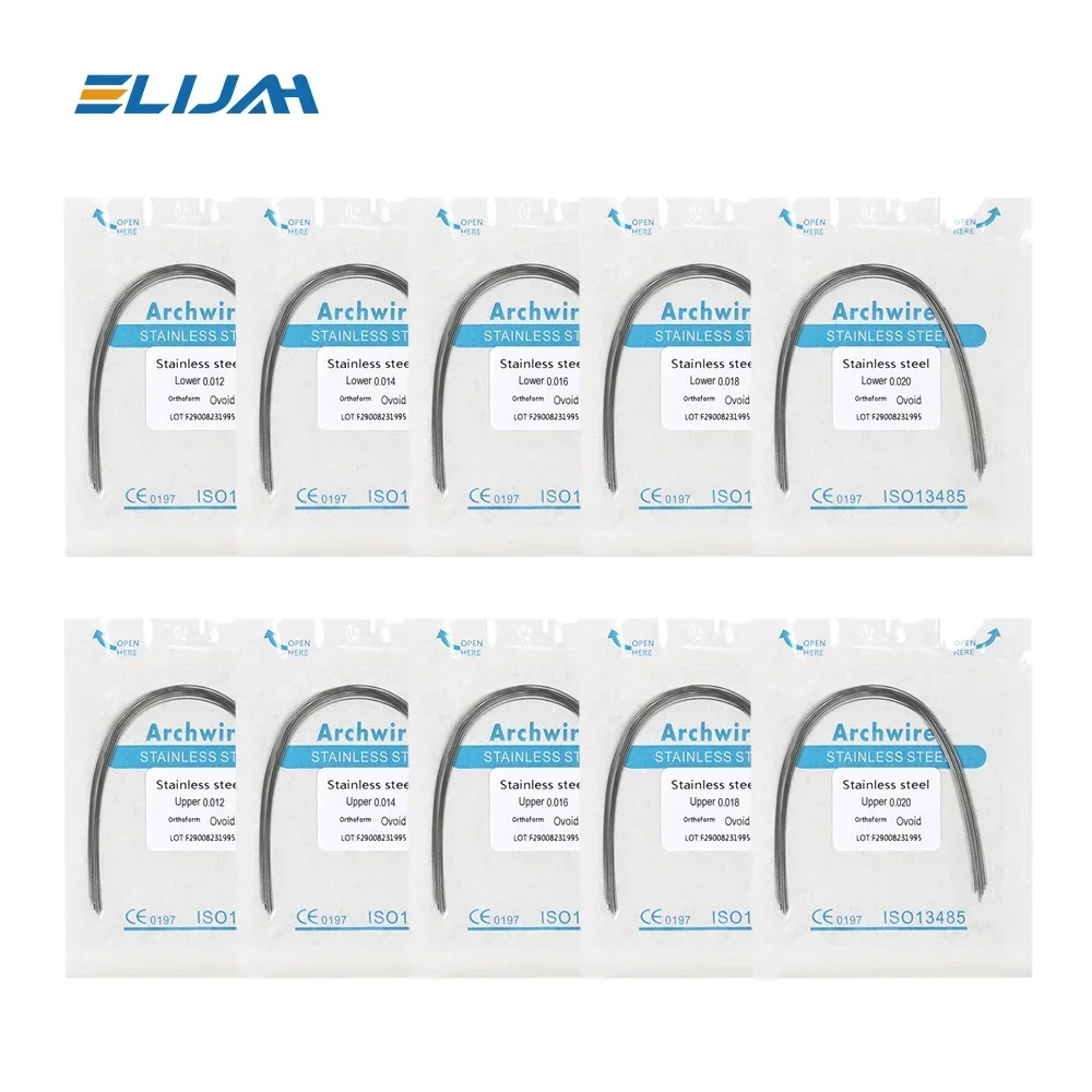 ELIJAH Dental Stainless Steel Archwires For Dental Orthodontics Archwires Round/Rectangular 10PCS Teeth Braces Brackets