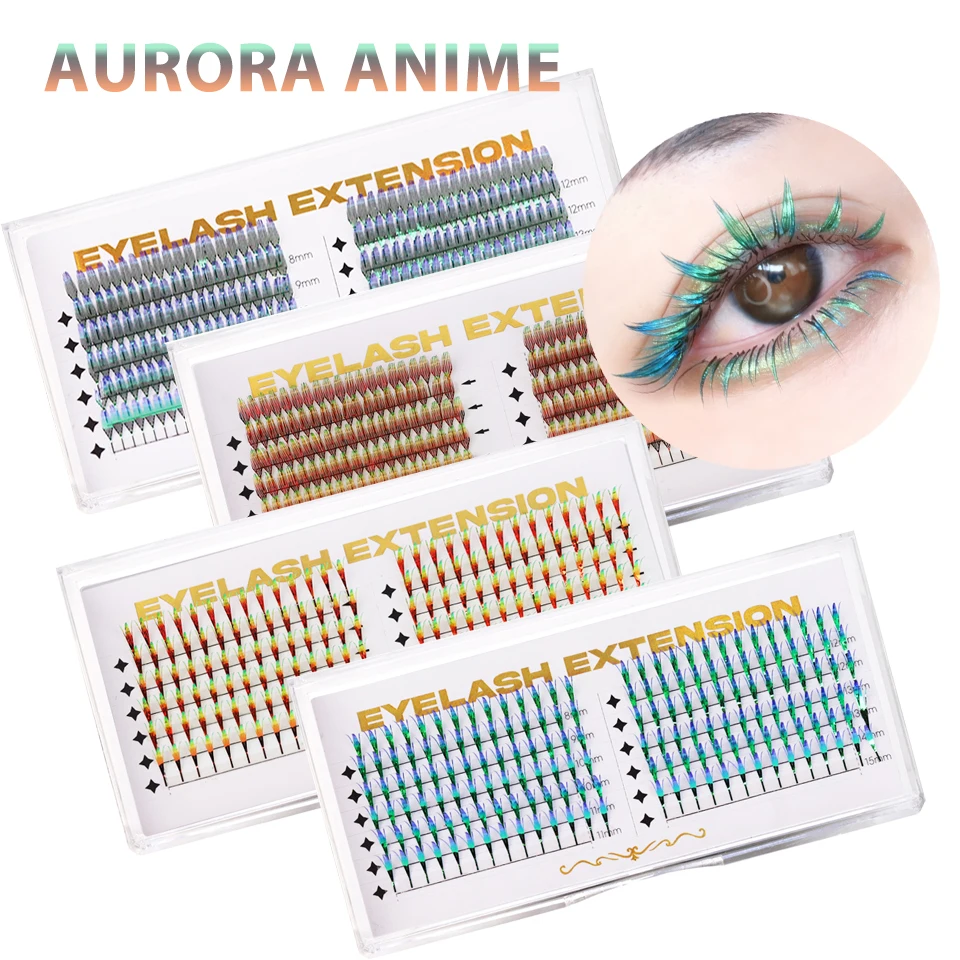 

Holographic Spire Lashes Feather Shaped Eyelashes Premade Tower Eyelash Extension Turora Color Anime Eyelashes Makeup Comic Lash