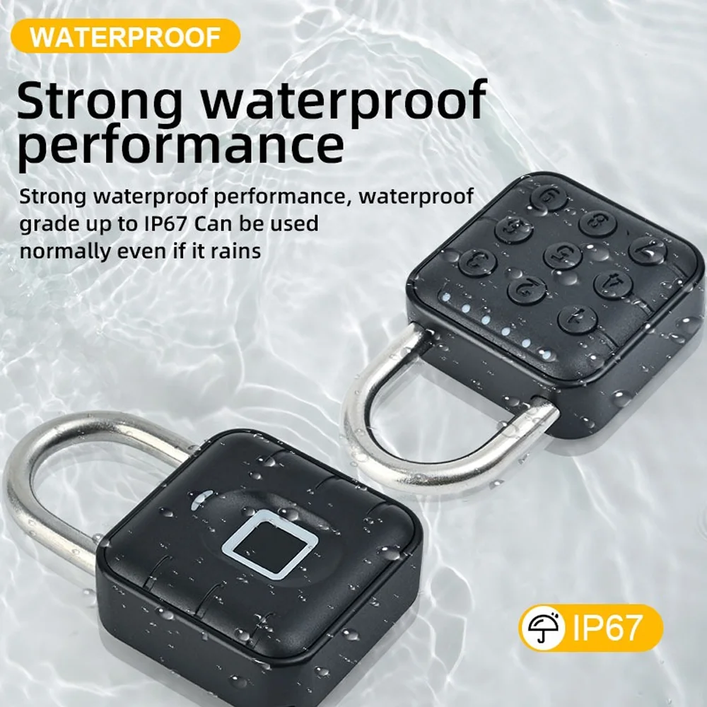 APSC Smart Lock Fingerprint & Password Padlock IP67 Waterproof Cabinet Lock Anti-Theft Lock USB Rechargeable Security Keyless