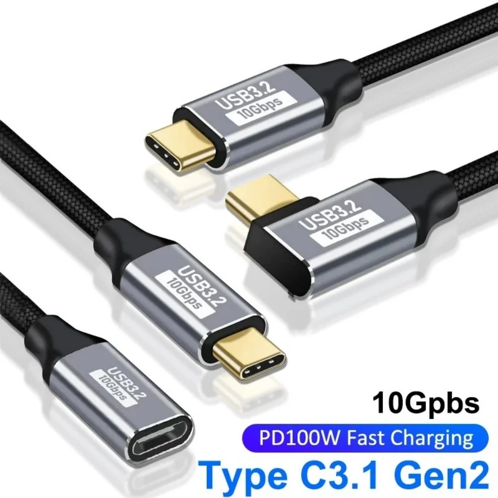 Cabo de extensão USB 3.2 Gen 2 100W PD Carga rápida Ângulo de 90 graus 10Gbps Transferência de dados para laptop MacBook Pro 4K Display