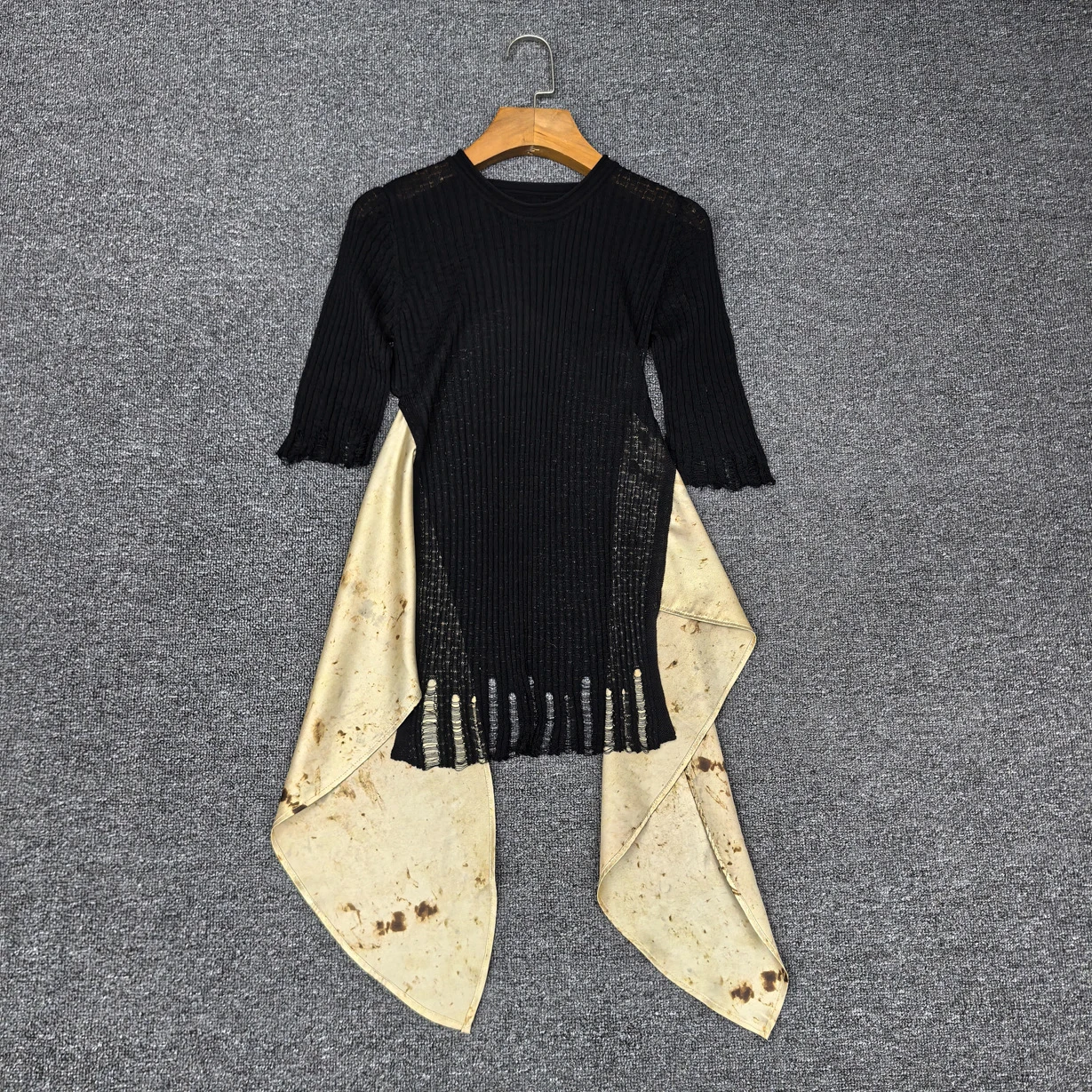 2025 Fashionable Strappy Backless Distressed Openwork Short Sleeve Knitted Top For Women