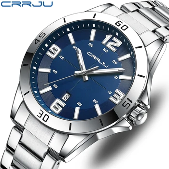 CRRJU-reloj de cuarzo de acero inoxidable para hombre, cronógrafo de pulsera de lujo con fecha, informal, de negocios, masculino