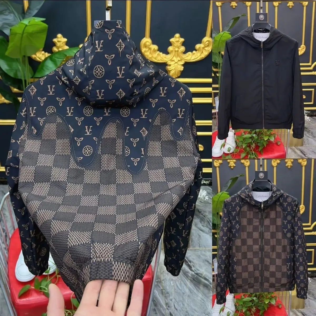 

Two-sided fashion jacket trendy brand jacket men's spring and autumn color matching new casual trend versatile print hooded