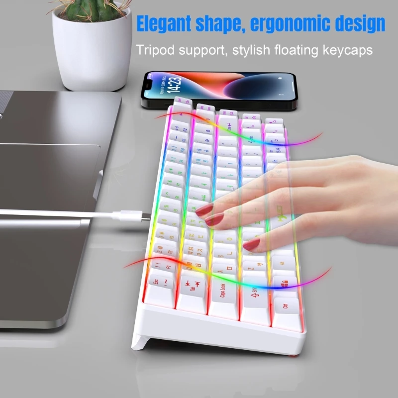 Teclados idioma coreano V200 com 68 teclas 20 retroiluminação RGB perfeitos para substituições teclado pequeno jogos