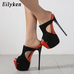 Eilyken 2024 estate nero tacchi sottili pantofole piattaforma scava fuori le donne Chunky Peep toe diapositive scarpe da donna taglia 35-42