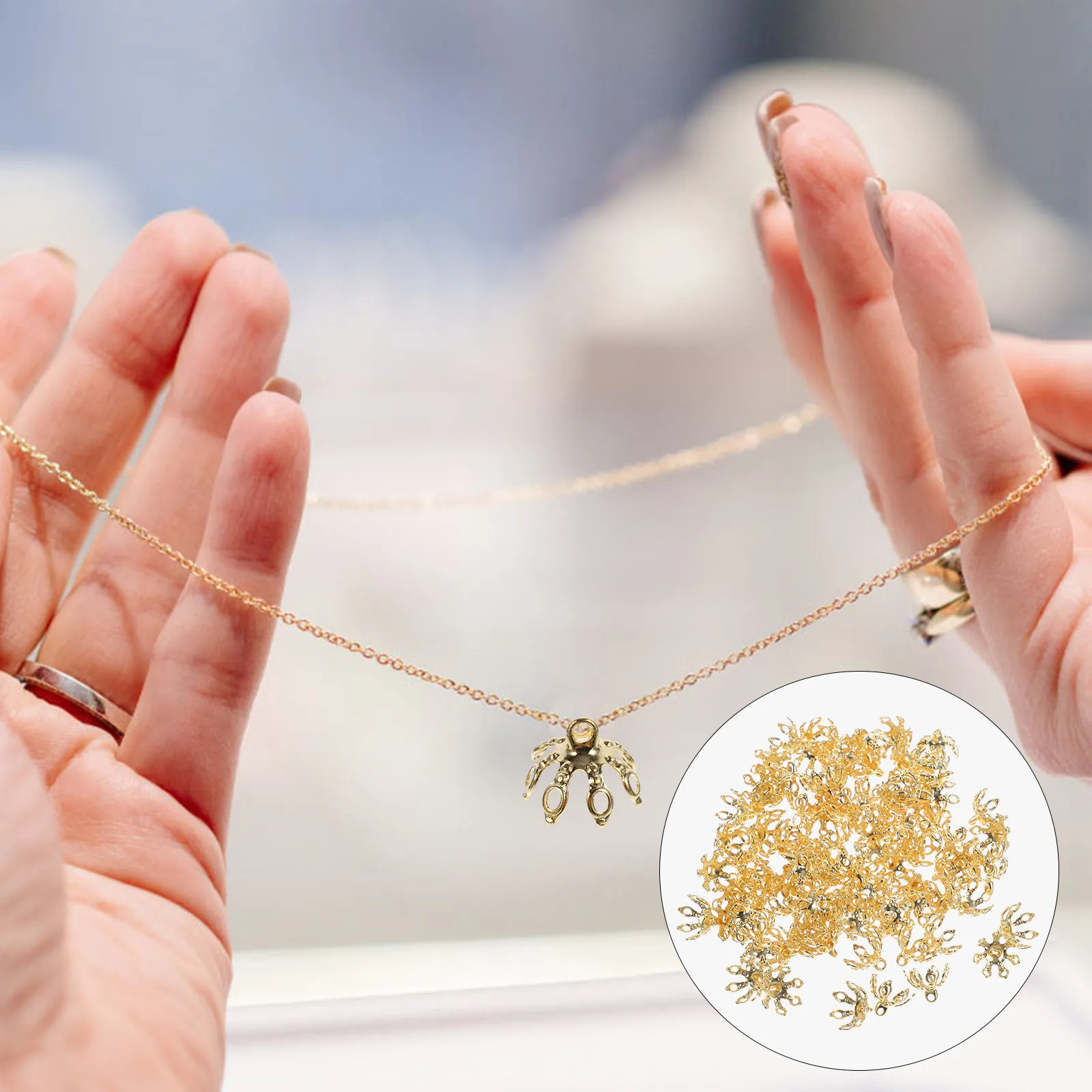 

100Pcs Copper Bead Caps Lightweight Durable DIY Jewelry Crafts Hair Accessories Necklace Bracelet Supplies Bead Findings Caps