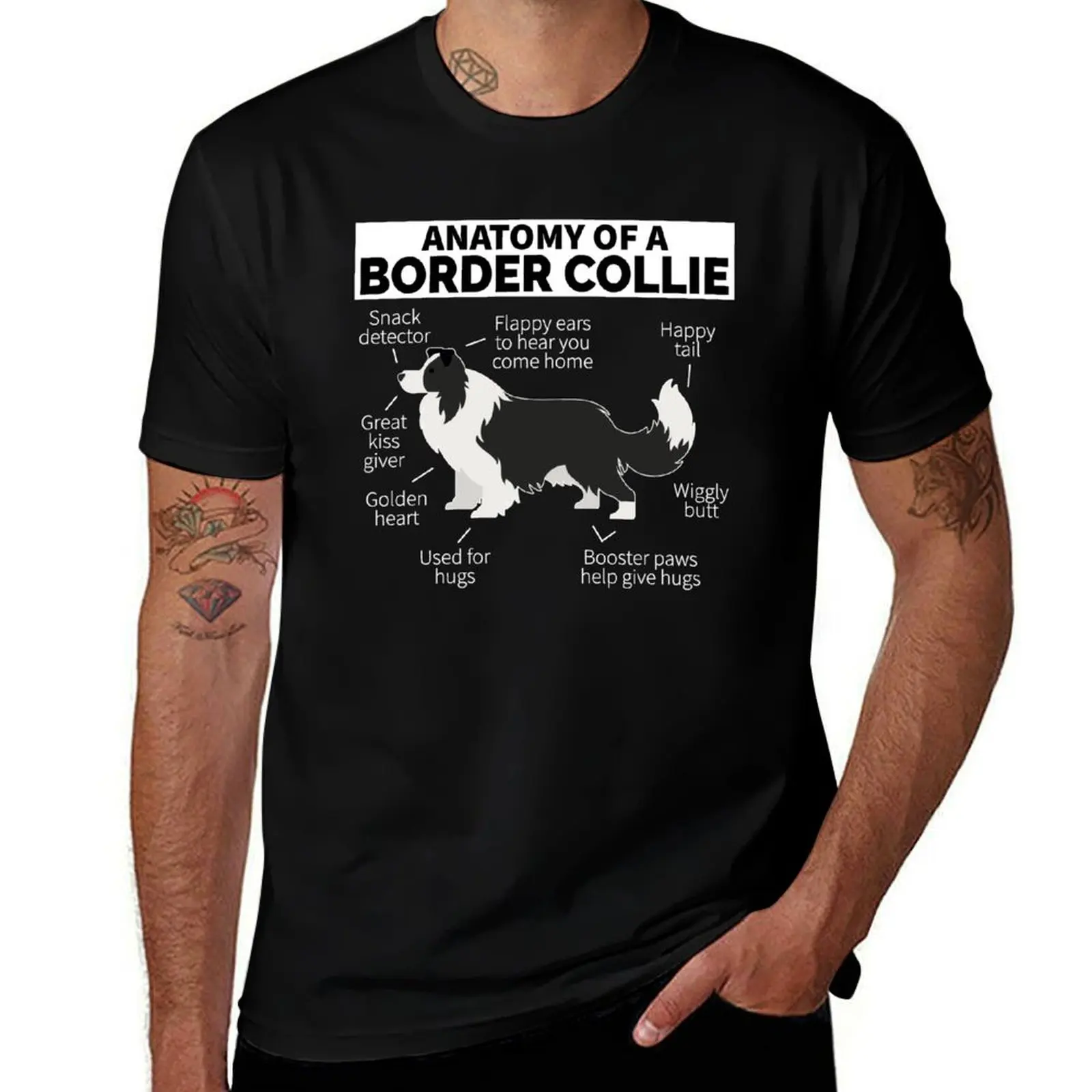 Border Collie Dog Anatomy T-Shirt Outdoor Sports Short Sleeve Top