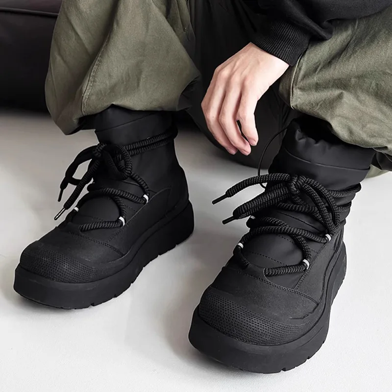 Winter Concise Solid Men's Plush High Top Thick Soled Snow Boots Fashion Versatile Warm Soft Comfortable Hairy Cotton Boots