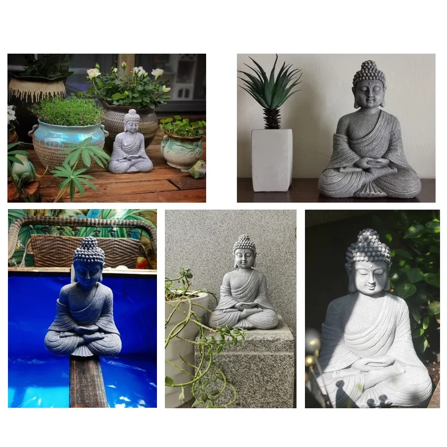ABWZ-Vintage Garden Buddha Statue Indoor Outdoor Garden Zen Buddhism Figurine Sculpture Home Office Store Decor Ornament