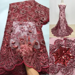 French Embroidered Tulle Lace With Sequins High Quality African Mesh Lace Fabric Elegant Women's Luxury Party Dresses 2024 F3871