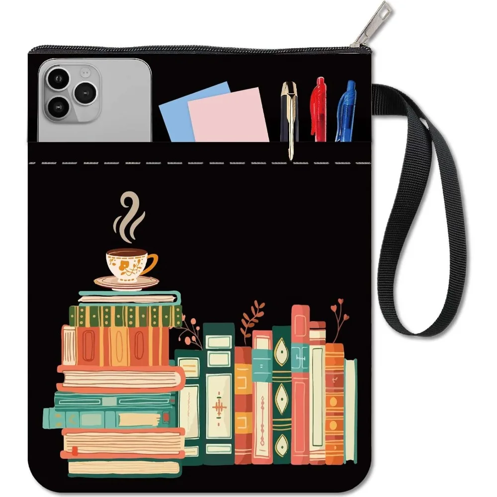 Kaffee-Buchhülle, schwarzer Buchschutz für Taschenbücher, Hardcover-Buchhülle, waschbare Stoff-Buchhülle mit Reißverschluss