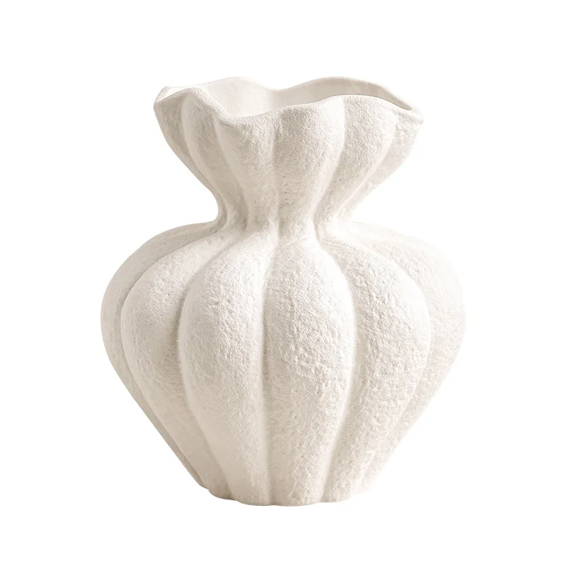 Wabi Sabi Style Wide Mouthed Retro Textured Ceramic Vase for Home Decoration