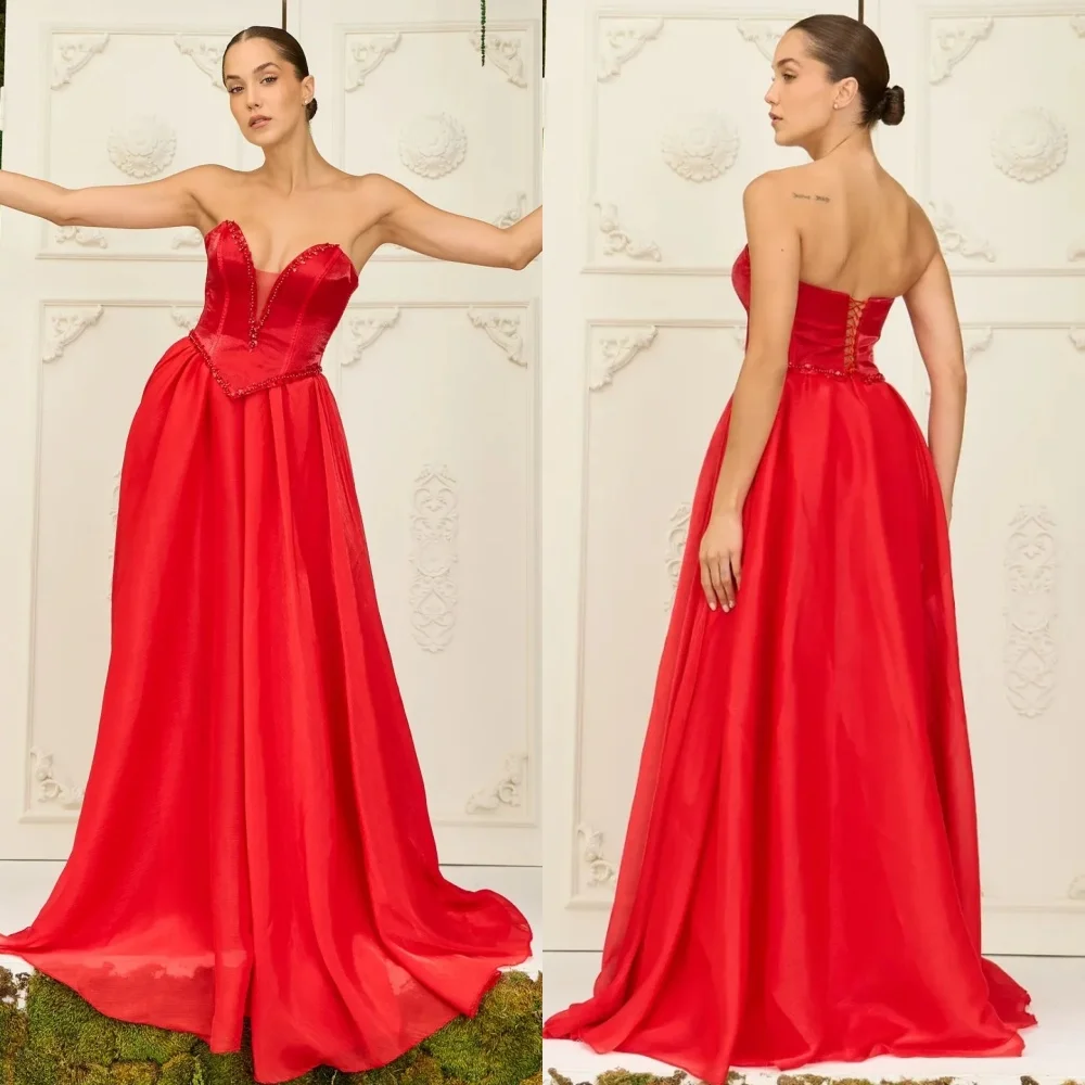 

Customized Classic Fashion Charmeuse Beading Pleat A-line Sweetheart Long Dresses Bespoke Occasion Dresses Formal Modern Style