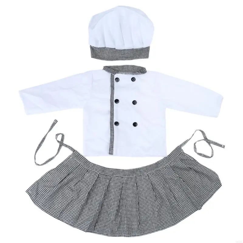 Q6RE First Year Milestones Baby Photo Cook Costume Hat Set Newborn Photography Outfit