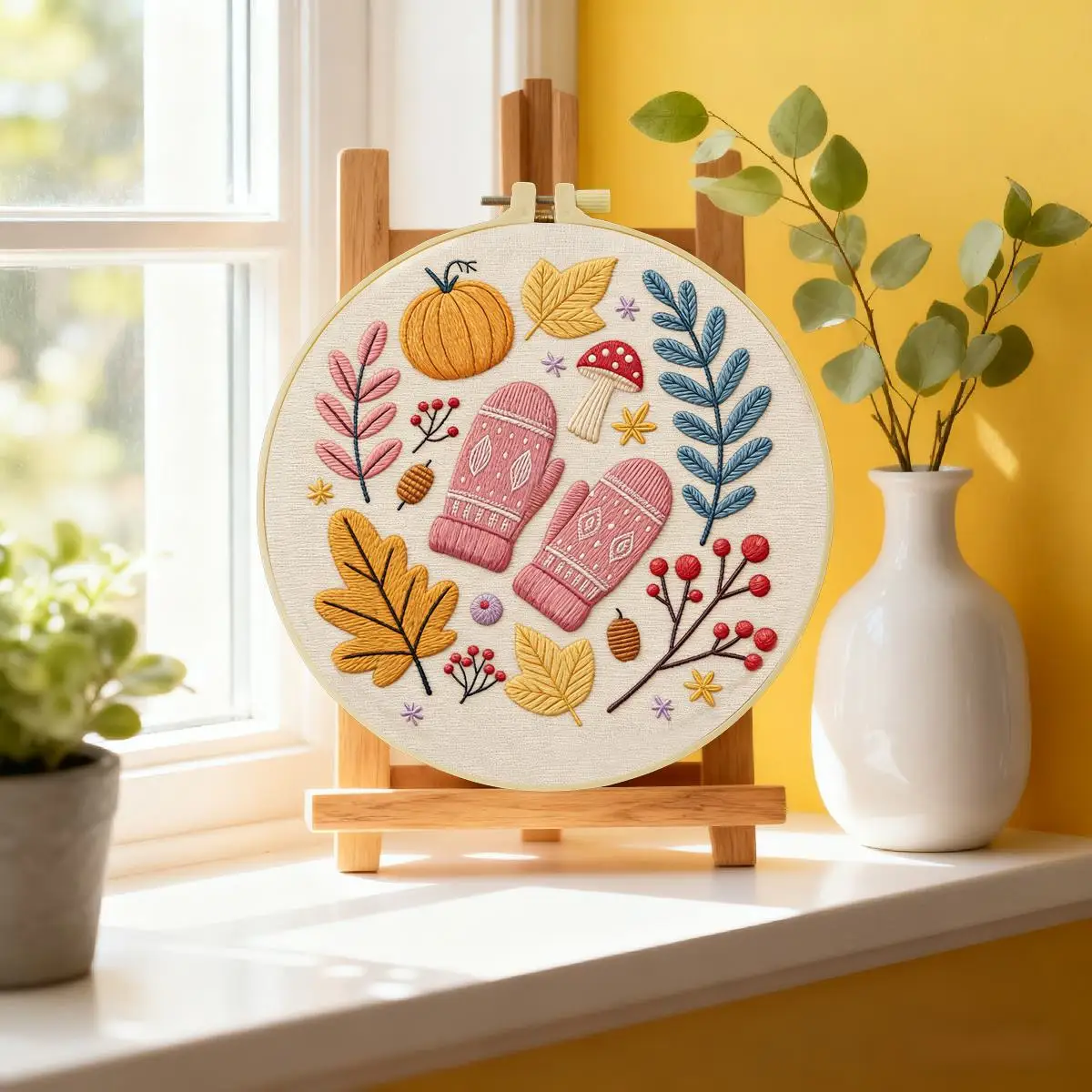 1 Stück 20X20CM/15X15CM 7,87/6,3 Zoll Herbst-Stickerei-Starter-Kit DIY-Kit DIY-Stickerei-Set Handarbeiten Malerei Nähen Kunst – Detail 1