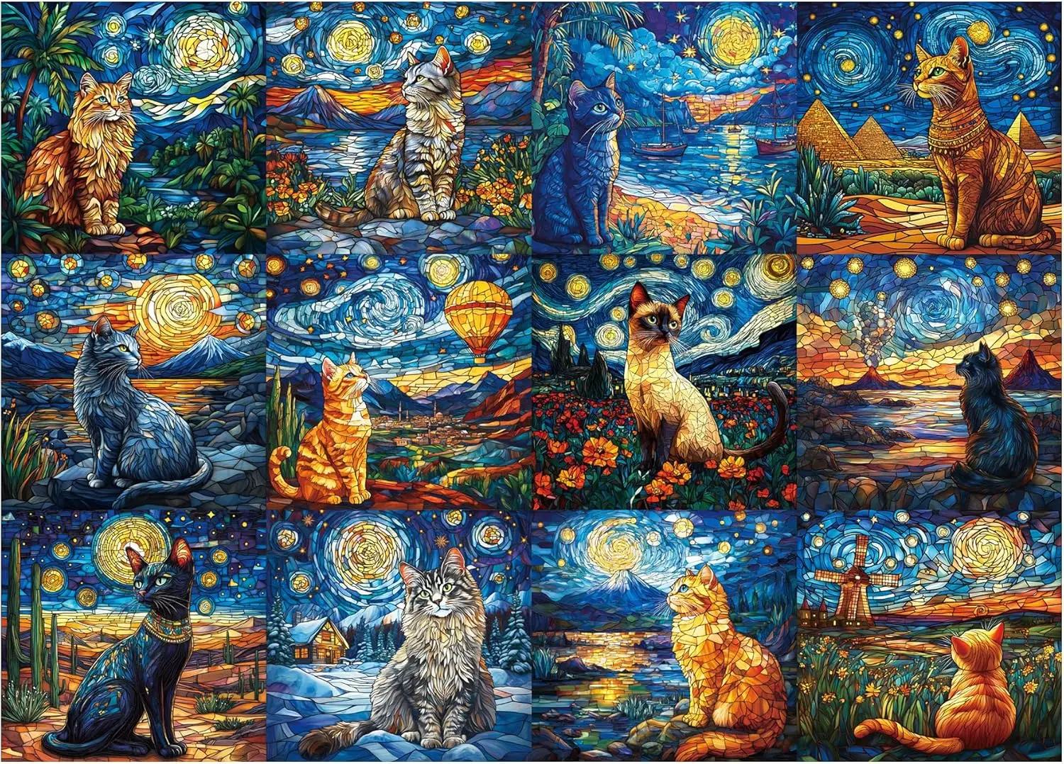 

300/500/520/1000/1314 шт., витражные головоломки для взрослых, звезды и кошки, игры-пазлы, семейные забавные напольные игрушки, подарки для детей