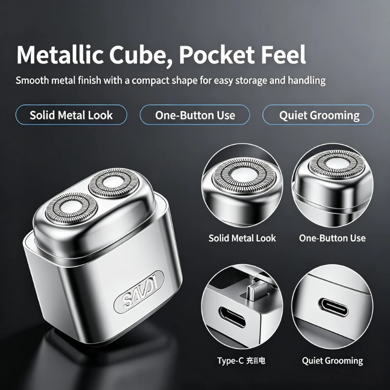 Magnetic Pocket Cube Electric Shaver for Men Multifunctional Portable Fast Charging Brushless Motor Waterproof Razor Travel