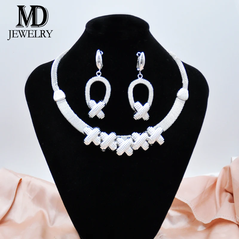 Elegant Wedding Jewelry Set White Simple Cross Design Necklace Earrings Set Fashion Women's Jewelry Wedding Party Christmas Gift