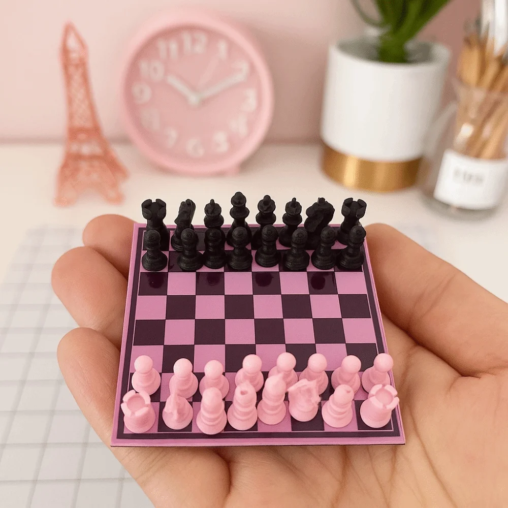 Chessboard Mini Pocket Size Chess Set Handmade 1/12 Scale International Chess Miniature Size Decorative Design view 3