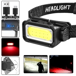 Led Headlamp Built in 18650 Battery COB Head Lamp Flashlight Headlight Running White & Red Lighting Hiking Camping Lantern Bulb