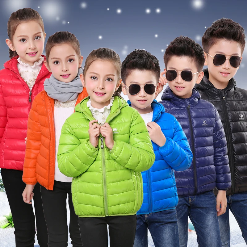 Children\'s Down Jackets Spring Autumn Solid Coat Cotton-padded Boys Girls Warm Winter Jacket Children Outerwear Kids Hooded Coat