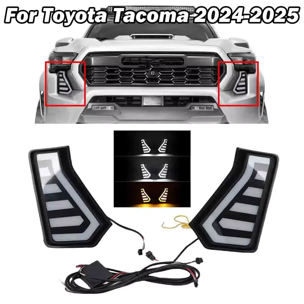 

For Toyota Tacoma 2024 2025 LED DRL Daytime Running Light with Turn Signal Fog Lamp Front Driving White Headlight car accessory