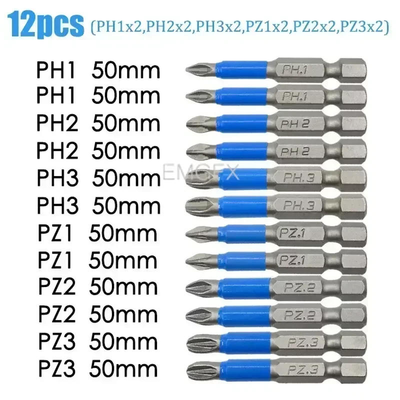 Imagem -02 - Grupos do Bocado da Chave de Fenda de Aço Liga Broca do Nenhum-deslizamento Impacto Elétrico Ímã s2 Pz1 Pz2 Pz3 s2 50 25 mm Ph1 Ph2 Ph3 12 Peças
