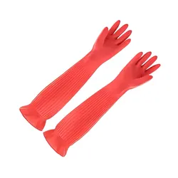 1 Pair 55CM Household Long Rubber Gloves Cleaning Gardening Home Industrial Work Glove Universal Supplies  Red S