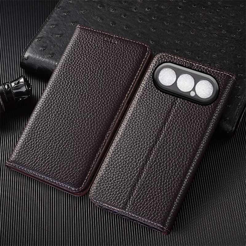 

Genuine Leather Flip Case For Honor 500 Pro Phone Cover Card Cases Litchi Pattern Handmade