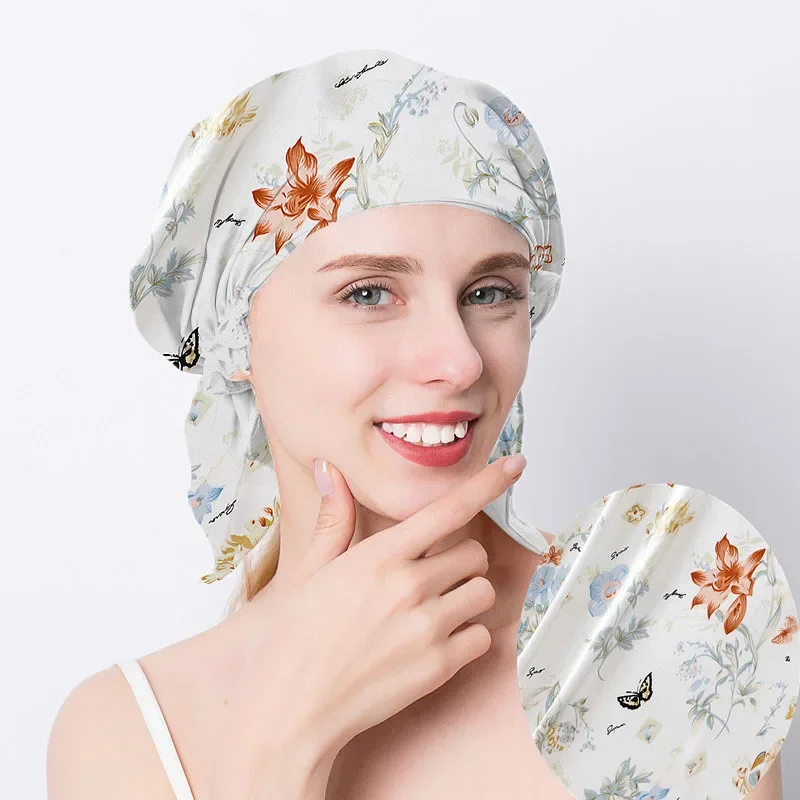 100% Natural Mulberry Silk Sleeping Cap Silk Shower Cap Nightcap Housework Cooking Hair Care Bonnet Protector Hair Accessories