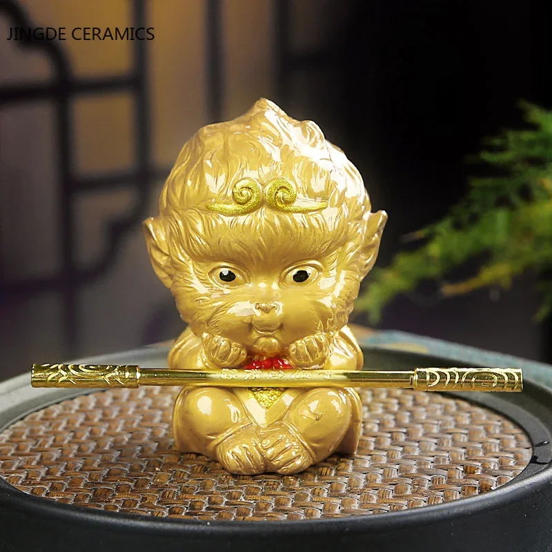 

Discoloration Monkey King Statue Fish Tank Decor Yixing Resin Tea Pet Chinese Tea Ceremony Ornament Home Flower Pot Decor Crafts
