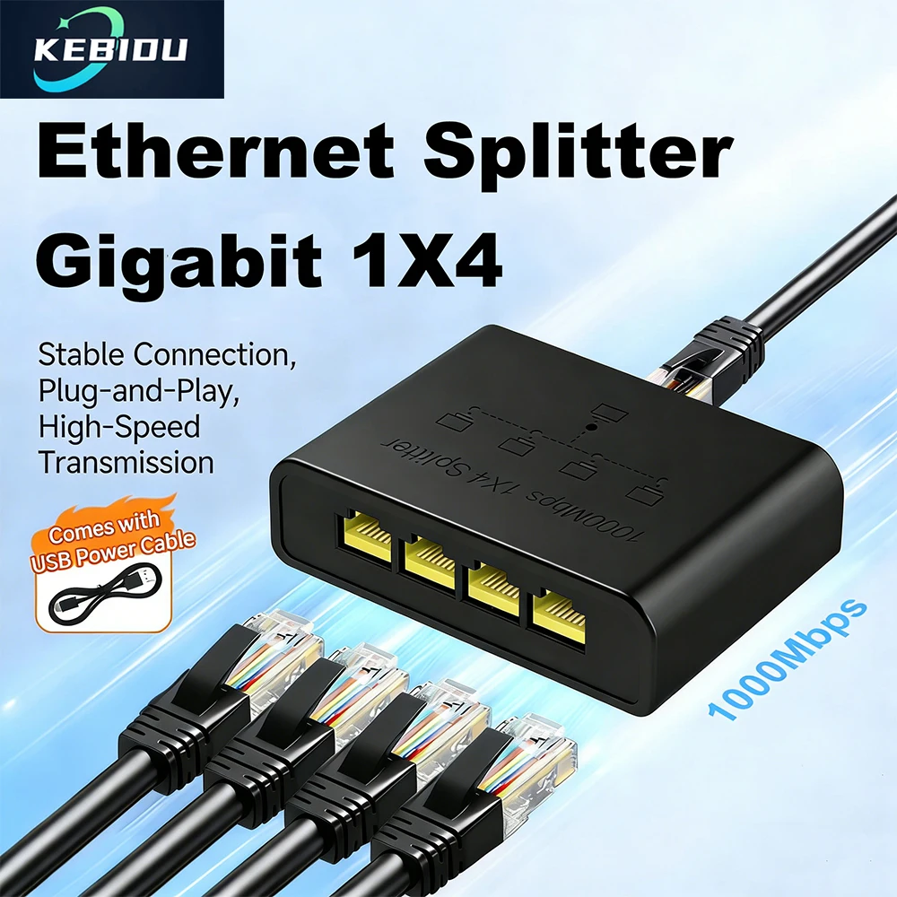 

Сетевой коммутатор-концентратор Kebidu RJ45, 1 вход 4 выхода, конвертер-разветвитель, 1000 Мбит/с, гигабитный Ethernet-коммутатор, разветвитель проводов, адаптер для расширения сети ПК/LAN