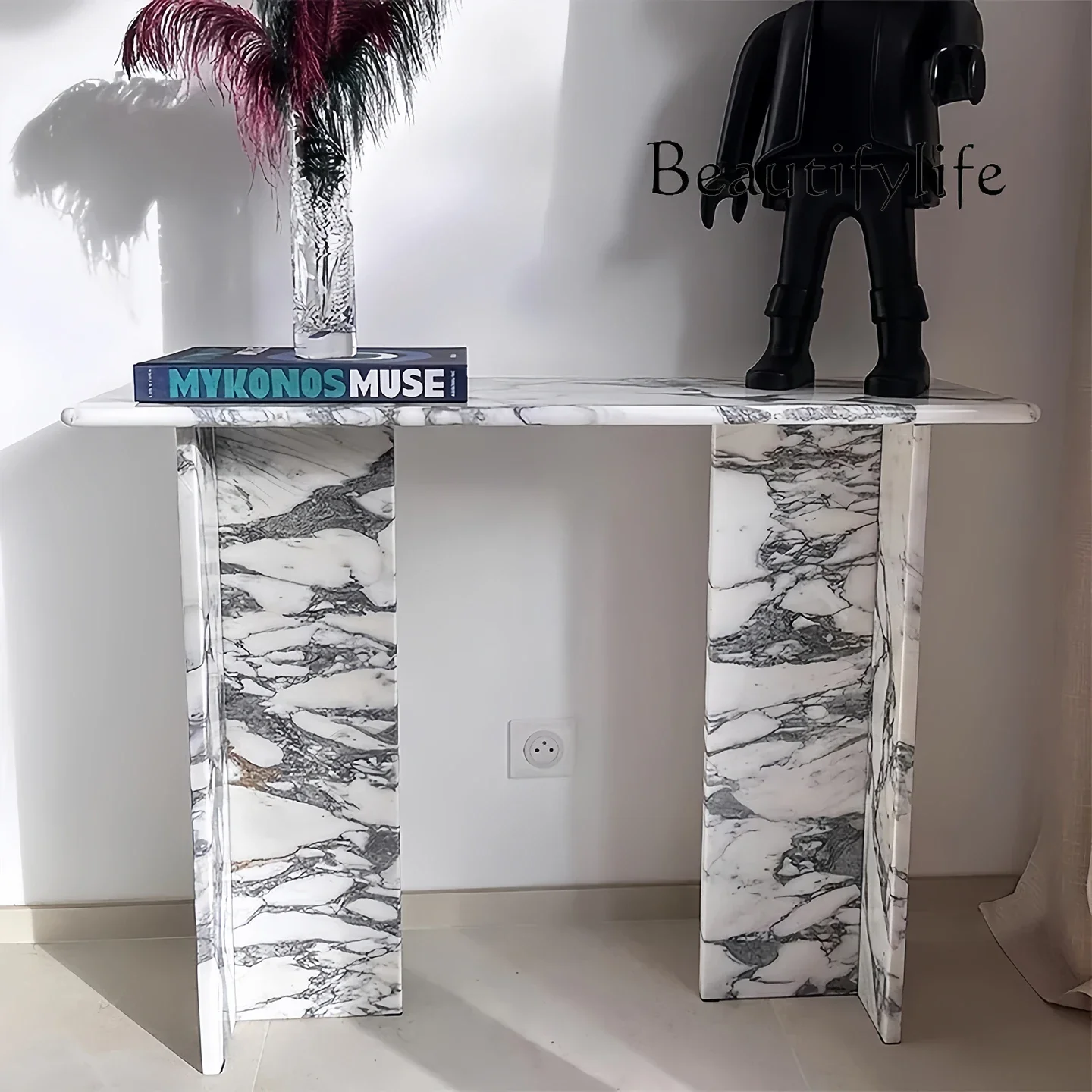 

u French purple marble entrance table, retro medieval rectangular design sense, atmosphere sense, entrance door