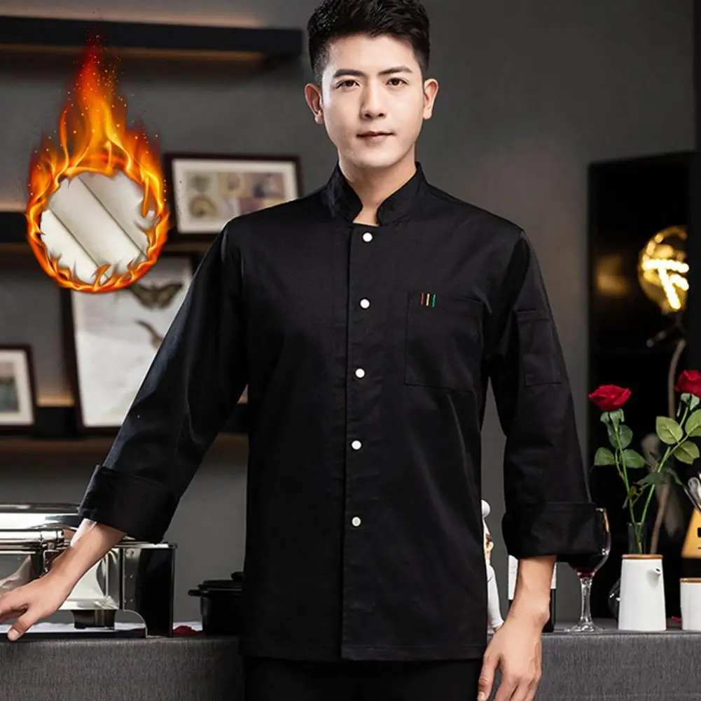 Long Sleeve Chef Uniform Stand Collar Pocket Washable Chef Uniform Western Bakery Chef Clothes Hotel Canteen Shirt Kitchen Shirt