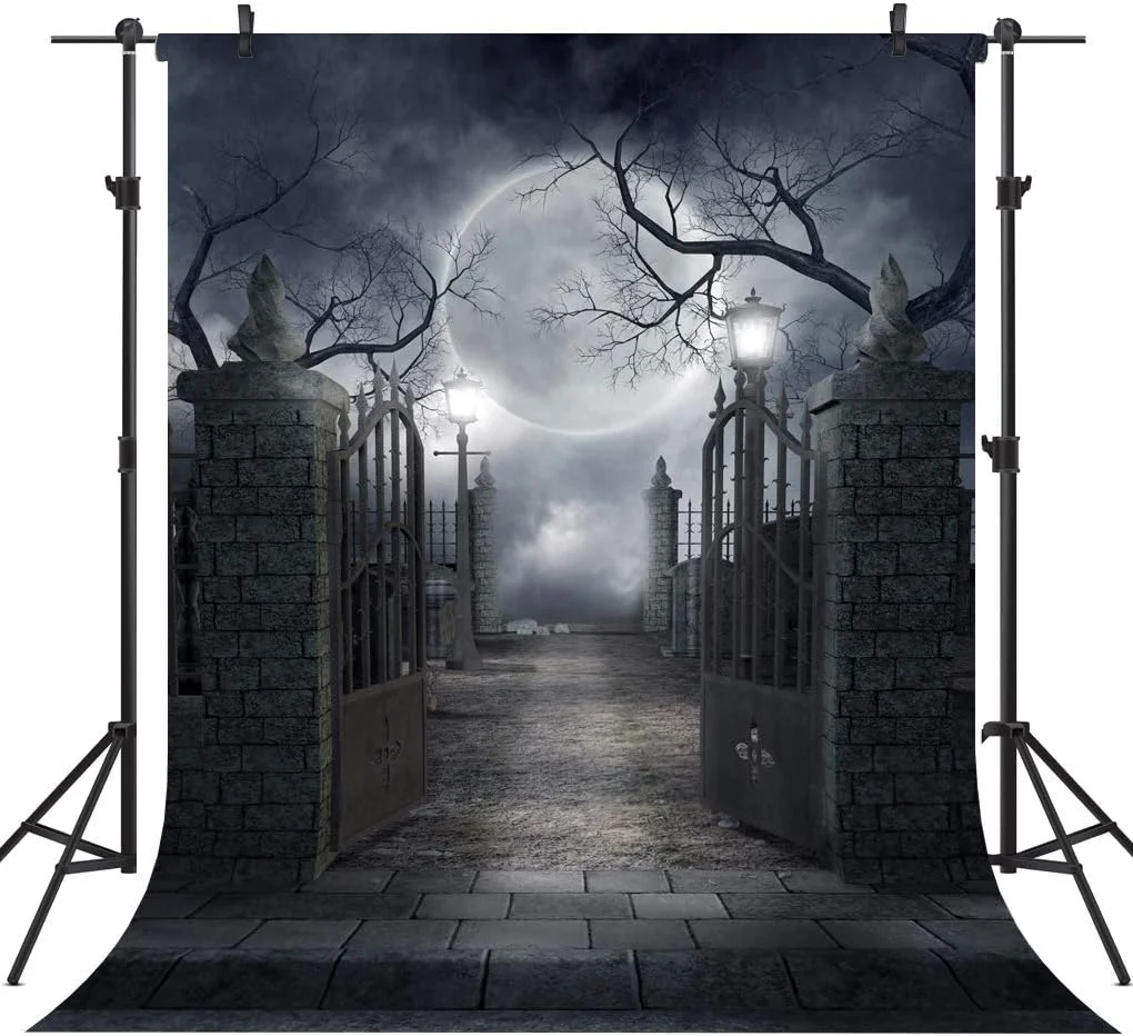Halloween Theme Backdrop Horror Moon Night Dead Trees Scary Castle Gate Bat Kids Halloween Party Photography Background Decor