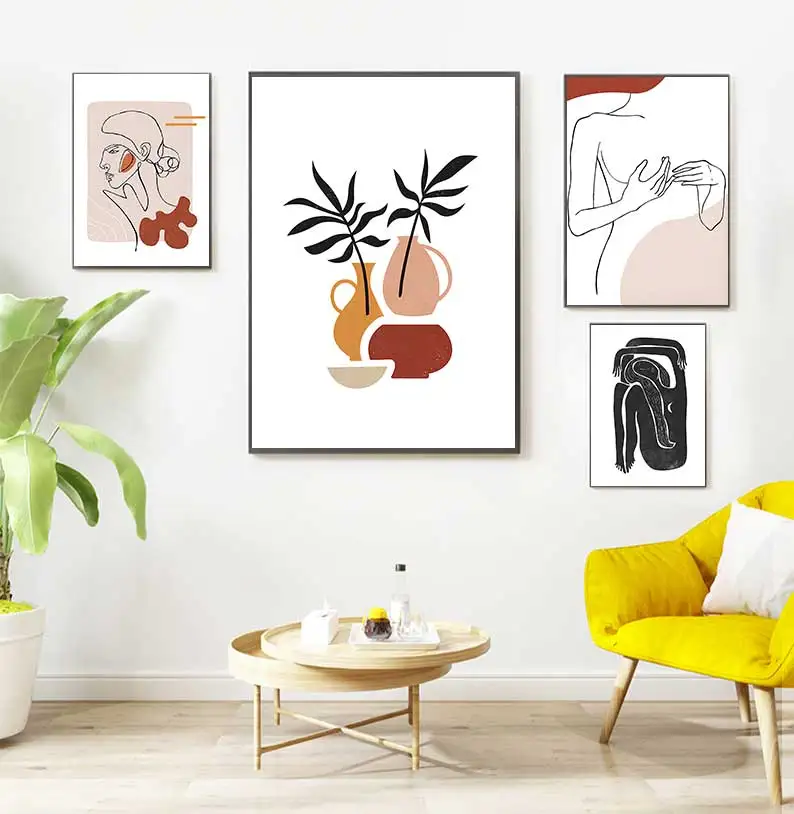 Abstract Matisse Body Line Posters Leaf Boho Black Beige Canvas Paintings Wall Art Print Picture Living Room Interior Home Decor