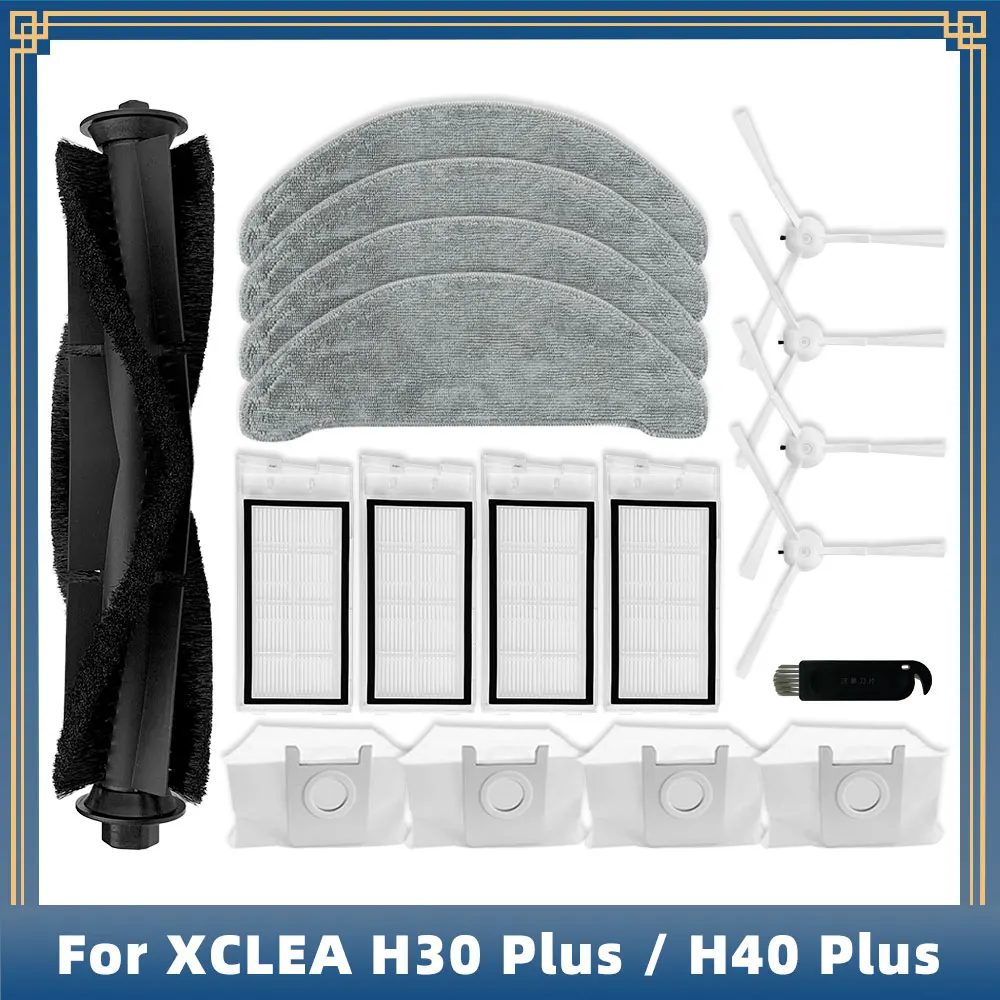 Compatible For XCLEA H30 Plus / H40 Plus Robot Vacuum Replacement Spare Parts Main Side Brush Hepa Filter Mop Cloth Dust Bag