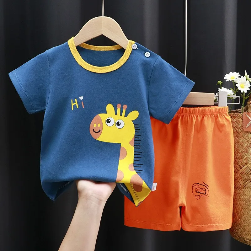 Tshirt +Shorts Cartoon Print Short Sleeve Tracksuits Child New Casual Loose Clothing Boys Baby Versatile Tees Cute Shorts 2pcs