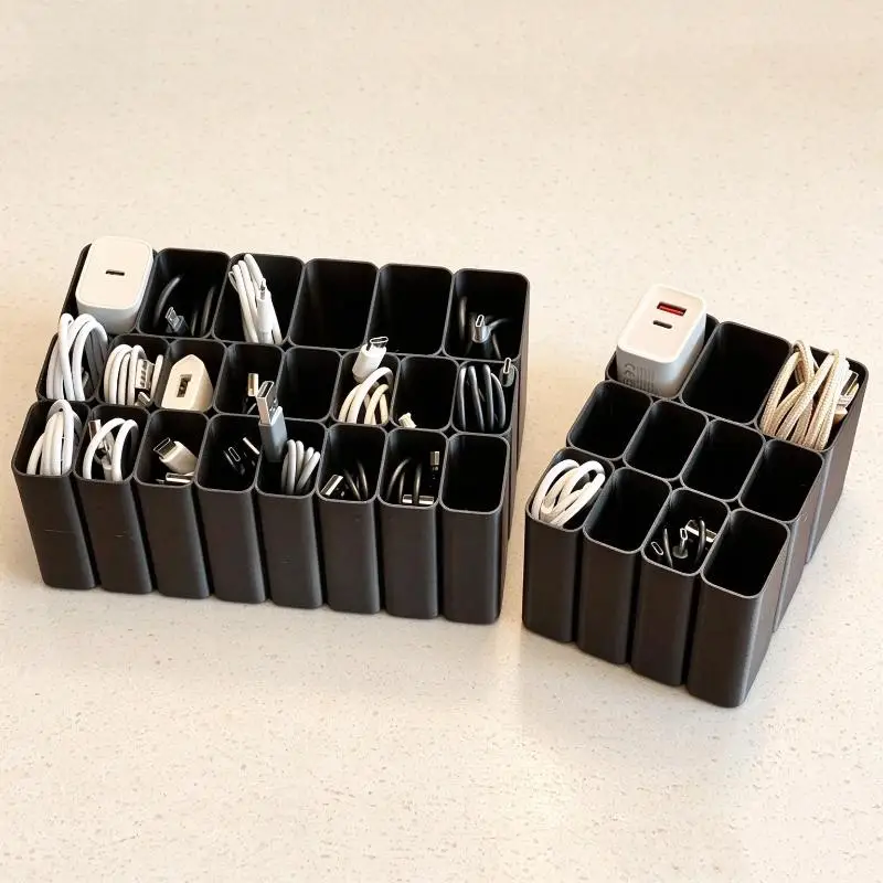 1/2Pcs 3D Printed Cable Storage Case 11/22 Grids USB Cord Storage Box Compartment Box Durable Reusable USB Cable Organizer